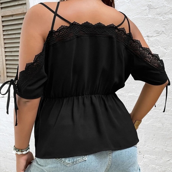 Plus Cold Shoulder Lace Blouse Navy Blue - Picture 5 of 14